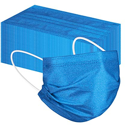 Lulupi 50 Stück Mundschutz Einweg Erwachsene Mund und Nasenschutz Jeansoptik Bedruckte Mundbedeckung Bandana Staubs-chutz Multifunktionstuch Maske Halstuch Schals für Damen Herren (Blau)