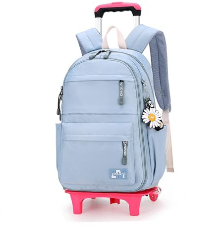 Armbq Rollrucksack, Rucksack mit Rollen, Kinder-Rollrucksack für Mädchen, Jungen, Reisetasche mit Rollen, Trolley, Büchertaschen, A-Blau mit zwei Rädern, Two Wheels