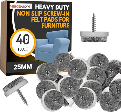 PERFORMORE 40 Pcs of 3/4” (25mm) Heavy Duty Round Nail-On Felt Furniture Pads, Non Slip Screw-in Felt Padded Furniture Leg Feet, Floor Protectors for Chairs, Tables, or Sofas