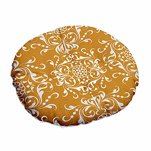 Morbuy Runde Stuhlkissen Vintage Barock Muster Luxus Sitzkissen, Baumwolle Leinen Komfortable Sitzauflagen Stuhlkissen Bodenkissen für Tatami Stühle Garten Office Sessel (40x40cm,Gelb)