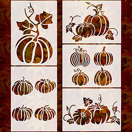 Clabby 5 Blatt Thanksgiving und Herbst Schablonen zum Malen auf Holz, großer Herbstkürbis, wiederverwendbare Schablonen, Herbstkunst-Malvorlage für Herbstdekorationen, Fenster, Wand, DIY Handwerk (20