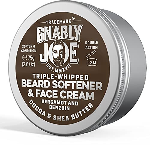 Gnarly Joe Beard Softener & Face Cream with Triple-Whipped Cocoa & Shea Butter, Natural Beard Moisturiser Conditioner, Bergamot & Benzoin Scent, 85ml - Made in UK