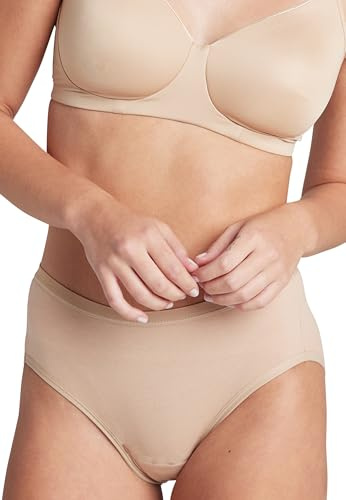 Jockey Worry Free Hipster - Menstruationsunterwäsche, auslaufsichere Perioden Unterwäsche, Unterhosen Damen für leichte bis mittelschwere Regel, Baumwoll Unterwäsche Damen, in Beige