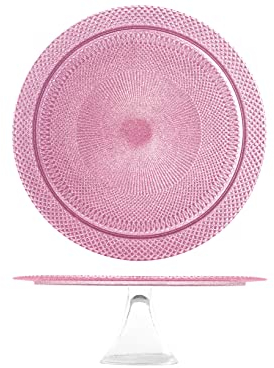 H&H 6360435 Alzata Con Piede Glam, Vetro, Rosa, cm 33