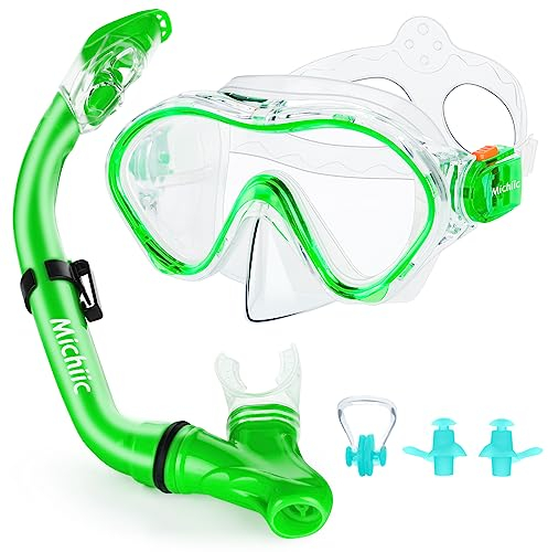 Schnorchelset für Kinder,Taucherbrille und Trocken Schnorchel,Taucherbrille Kinder mit Leichtes Atmen Dry Schnorchel, Panorama-Weitblick Tauchmaske Schnorchelmaske Tauchen Set