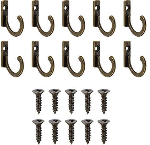 10 Pieces Zinc Alloy Antique Wall Mounted Delicate Small Hooks with Screws for Home Hanging Keys, Towel, Hat, Coat, Kitchen Supplies etc (Bronze)