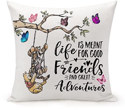 MKONY Lustiger Kissenbezug für Kinder, klassische Zitate, Good Friends and Great Adventures, dekorativer Leinen-Kissenbezug für Sofa, Schlafzimmer, Zimmer, 45,7 x 45,7 cm