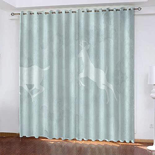 Gardinen Minzgrüner Elch Scheibengardinen Weich Verdunklungsvorhänge Wohnzimmer Vorhang Blickdicht Schlafzimmer Gardine Thermovorhang Gardinen mit Ösen Schallschutz Curtains 2x140x180cm