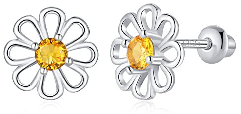 Mädchen Ohrringe 925 Sterling Silber Post Hypoallergene Schraubverschluss mit Sicherheit ohrstecker versch Ohrringe für Kinder Mädchen Damen (Gänseblümchen)