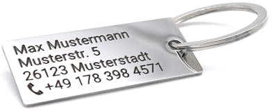 Edelstahl Schlüsselanhänger mit Adresse/Telefonnummer/Kontaktdaten - persönliche Gravur Beschriftung