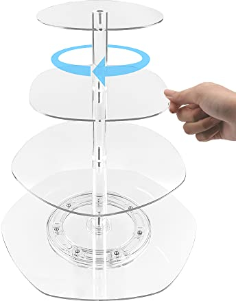 SNAIL GARDEN 4 Tier Acrylic Cupcake Stand, Rotating Dessert Tower Holder, Clear Cupcake Display Stand Pastry Serving Tray for Home Tea Party, Wedding, Baby Shower, Birthday Party(Flower Shape)