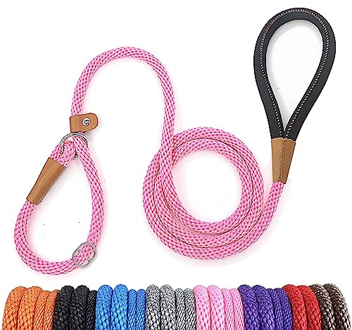 lynxking Schleppleine für Hunde Hundeleine Retrieverleine Führleine Zugleine für kleine mittelgroße große Hunde (Pink, Zugstopp-1.3cm x 180cm)