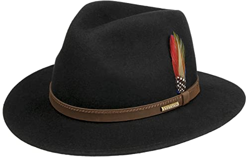 Stetson Lescott Traveller Wollhut - Unifarbener Hut aus 100% Wollfilz - Robust & wasserabweisend - Made in The EU - Unisex - Herbst/Winter schwarz M (56-57 cm)