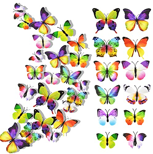 24 Stück 3D Schmetterlinge Deko Schmetterling Wanddeko Wandaufkleber Schmetterlinge Butterfly Dekoration Wandtattoo Abnehmbare Wandaufkleber Heimdeko Kinderzimmer Schlafzimmer Deko