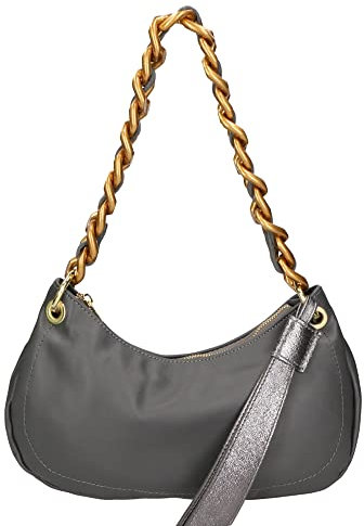 Gave Lux Damen-Umhängetasche aus echtem Sauvage-Leder, mit Ledergriff und Kette. Italienisches Handwerksprodukt. Hergestellt in Italien GLX220546123FBG-S27_GRIGIO_L020_IRON 32x14x8 cm