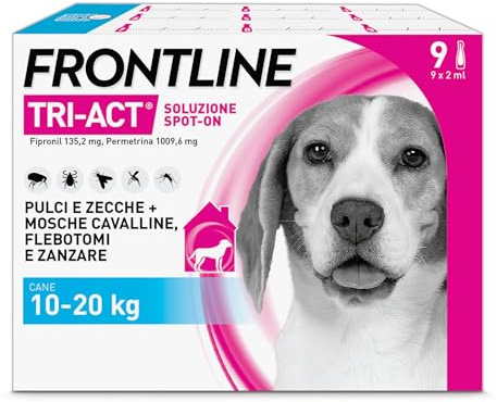 FRONTLINE Triact, 9 Pipette, Cane M (10-20 kg), Antiparassitario per Cani e Cuccioli di Lunga Durata, Protegge il Cane da Pulci, Zecche, Zanzare, Pappataci e Leishmaniosi, Antipulci 9 Pipette