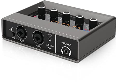XTUGA Q-16 Audio Interface USB Recording Sound Card with 16 bit/48 kHz Audio Resolution Built-in Monitor Jack, DSP Effect, 48V Power Use For Studio Recording, Song Recording