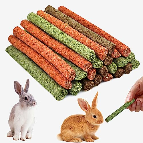 Nizirioo 60 Stück Timothy Heu Sticks, Kaninchen Kauspielzeug, Kaninchen Spielzeug, Hamster Backenzähne Snacks Kleintiere Molar Zubehoer Für Meerschweinchen Chinchilla Hasen