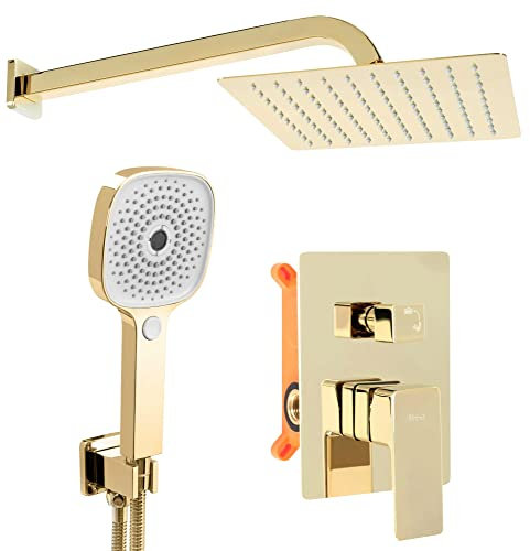 Rea ORIX GOLD BOX INCASSO Set Doccia Sistema Doccia in Ottone per Bagno (Oro)