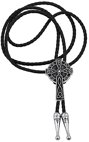 FaithHeart Bolo Tie für Herren, Western krawatte mit Keltischer Knot Kreuz Symbol, Lederkrawatte Kette Cowboy Kostünzubehör für Herren Männer