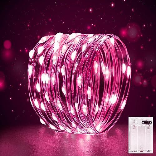 FFZZKJ Fairy Lights Battery Operated for Bedroom Indoor 3M 30LED Battery Powered Timer LED Lights Micro String Lights Copper Wire Fairy Lights for Christmas Decorations Festival Wedding Party, Pink