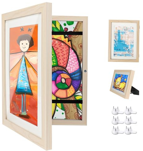 Ciscle Bilderrahmen Kinderzeichnungen, 1 Stück A4 Befüllba Kunstfotorahmen für Kinder, Frontöffnung Bilderrahmen für Kunstwerke, Ideal für Kinderzeichnungen, Kunstprojekte, Schule, Zuhause (Holz)