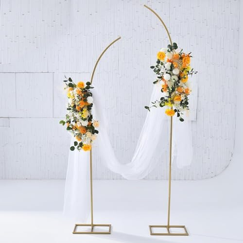 VINCIGANT Metall Bogen Hintergrund Stand Set von 2 Gold Gebogene Top Hochzeit Bogen Rahmen, 200cm&240cmBallon Bogen Stand für Zeremonie Geburtstag Jubiläum Braut Baby Dusche Floral Stand Dekoration
