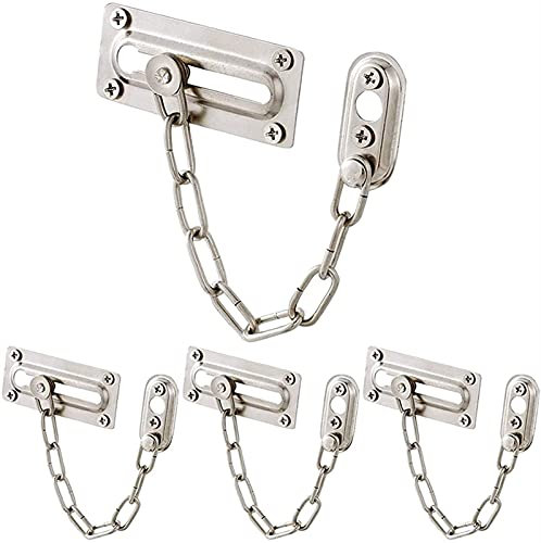 Doo - Cadena de seguridad de acero inoxidable, 4 piezas de acero inoxidable antirrobo, hebilla de enlace de puerta, habitación, hotel, seguridad, puerta, cerradura, hogar, perforación, (color:
