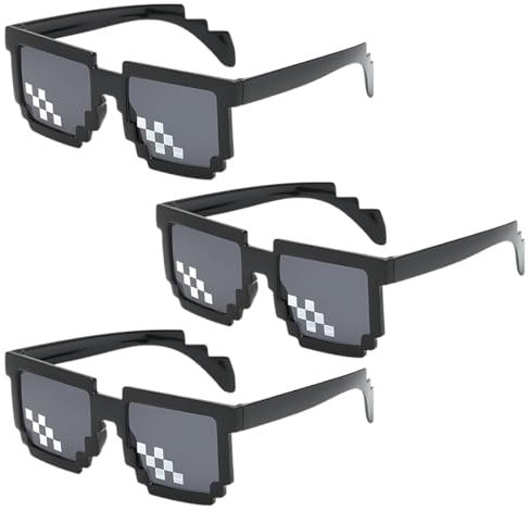 LuLiyLdJ 3 Stück Thug Life Brille Sonnenbrille, Pixel Brille, Unisex Party Brillen für Männer Frauen Karneval Fasching Cosplay Party Zubehör Halloween JGA Geburtstag