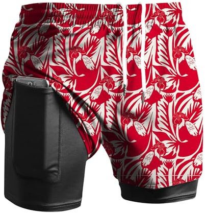 Viisendy Pro Herren 2-in-1 Laufshorts Workout Bodybuilding Trainingsshorts 3 Zoll Outdoor Marathon Joggingshorts Rot 2XL