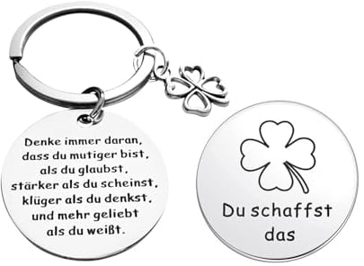 TJUSPIRIT Motivationsgeschenk Glücksbringer Schlüsselanhänger Inspirierender Mutmacher Geschenk Kleeblatt Glücksbringer für Freundin Freund Kollegen Kollegin(Du schaffst das)