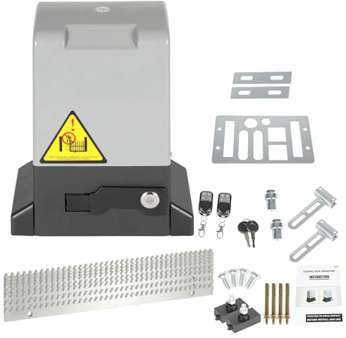 Yakimz Moteur Portail Coulissant 12M Commande électrique d'ouverture de portail 550W Commande de portail de garage jusqu'à 1200 kg, portée de la télécommande 50M, avec 2 télécommandes