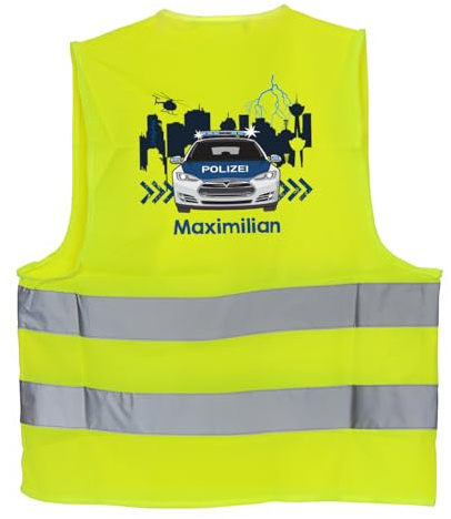 Striefchen® Personalisierte Warnweste für Kinder, CE-zertifiziert, bedruckt mit Motiv der Wahl und Name