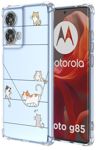 XINYEXIN Funda para Motorola Moto G85 Flores Floral Patrón Slim Antigolpes Transparente Carcasa Suave TPU Bumper Clear Case - Kitten