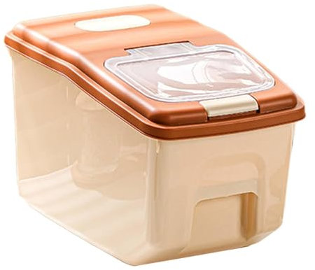 F Fityle Cereal Rice Food Storage Container,Grain Rice Storage Bin,Easy to Clean Organization Rice Grain Bucket Household Flour Bin, Brown Lid, Capacity 10kg