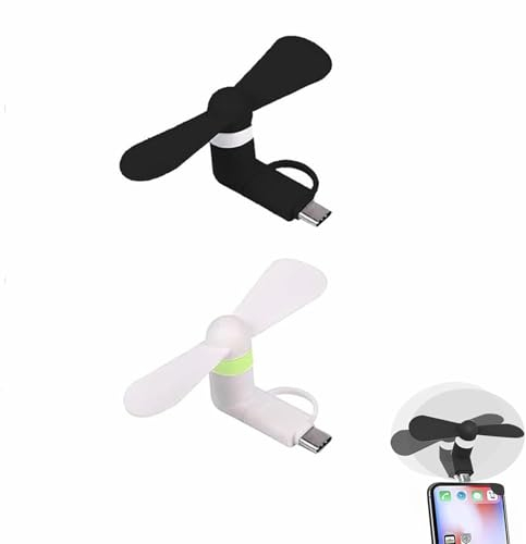 Rakiuty Mini Ventilador USB,Ventilador USB 2 En 1Tipo C,Ventiladores De Teléfono Mini Portátil USB,Hojas De Ventilador Tipo C De Viaje,Ventiladores Portátiles,2Pcs