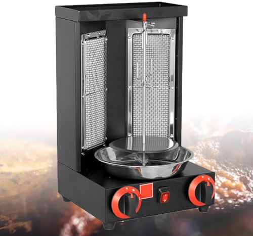 FURLOU Commercial Gas Grill, Vertical Broiler Gyro Meat Rotisserie, Automatic Rotary Barbecue Machine, with Temperature Adjustment, For Commercial Home Kitchen Restaurants black