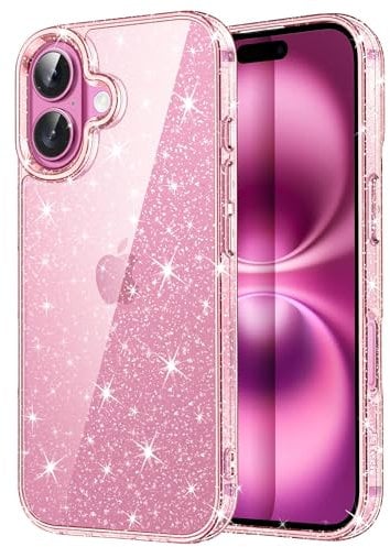 JETech Glitter Case for iPhone 16 6.1-Inch, Bling Sparkle Shockproof Phone Bumper Cover, Cute Sparkly for Women and Girls (Light Pink)