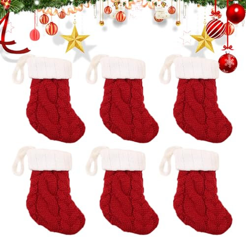 6 Pcs Christmas Cutlery Holders,Mini Knitted Christmas Stockings Silverware Holders Set,Xmas Table Decorations Pockets Knives Forks Tableware Bags Dinnerware for Party Restaurant Dinner Kitchen Decor