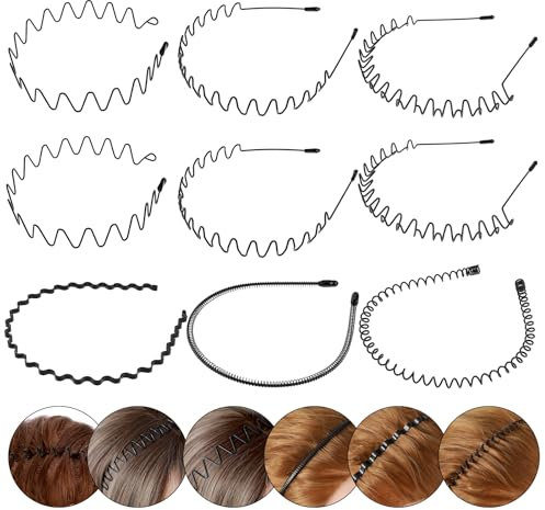 Giantree 9 Stück Haarreifen Männer, Metall Haarband Welle Metall Stirnband Gezackter Haarreif Rutschfestes Elastisches Haarreifen Haarbänder für Männer Frauen für Outdoor Sports Yoga