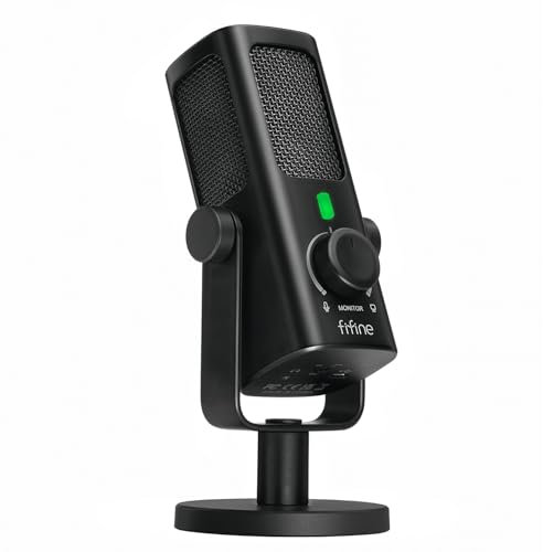 FIFINE USB-Podcast-Condenser-Microphone for Studio-Recording/Computer-Streaming, Desktop-Metal-Mic for YouTube Music Vocal Creation, with Monitor-Mix Volume-Control, Low-Cut Switch (PROFILE3)