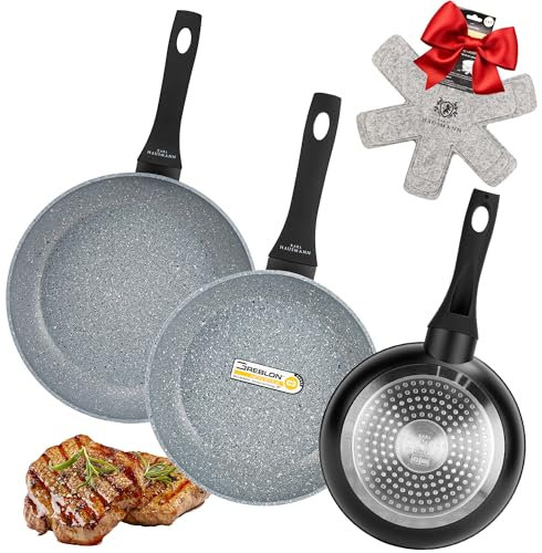 KARL HAUSMANN Pfannenset Induktion - 20+24+28 cm - Beschichtete Pfannen Set für alle Herdarten, auch induktionsherd - Bratpfannen aus Aluminium - Frying Pan Set - Pfannensets - Bratpfanne - Pfanne