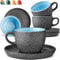 Cosumy Cappuccino Tassen mit Untertassen 4er Set - 200ml Kaffeetassen aus Keramik - 𝗗𝗶𝗰𝗸𝘄𝗮𝗻𝗱𝗶𝗴𝗲𝘀 Steingut mit Handgefertigter Reaktiver Glasur - Hält Lange Warm (Blau)