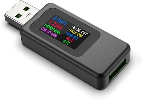 YEREADW Tester USB Multimetro Digitale 4-30V 0-6,5A USB Voltmetro Volt Amperometro, Tester di Tensione e Corrente Rilevatore Carica Batteria Caricabatterie USB Tester Elettrico