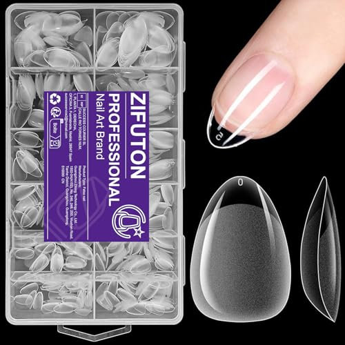 ZIFUTON 600 Pcs Capsule Americaine Ongle Amande, 12 Tailles Faux Ongles Amande Court, Capsules Ongles, Acrylique Nail Tips Pour Les Studios De Manucure Et Diy Nail Art à La Maison