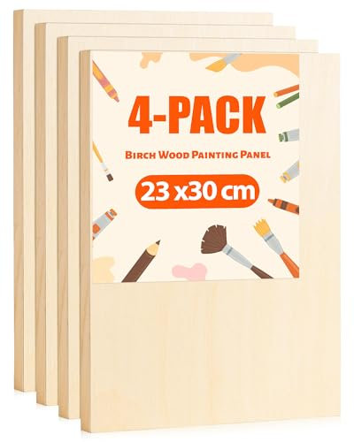 ROWOOD Holzleinwand zum Malen, Leinwandplatten 23x30cm/9x12 – 4 Stück, Unvollendeter Holzrahmen, Leere Malerleinwand für Kunsthandwerk, Ölmalerei und Pouring-Technik