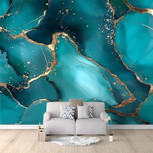 Marbre Turquoise Papier Peint Effet 3D 400x280 cm Bleu Photo Peintures Murales Salon Tv Canapé Thème Hôtel De Luxe Couloir Fond Mur Peinture Décor À La Maison
