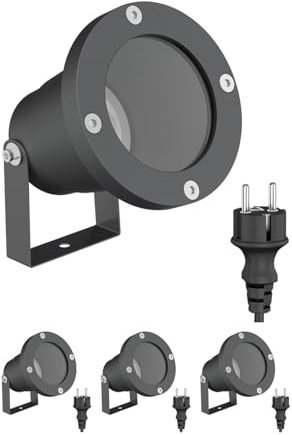 ledscom.de 4 Stück Gartenstrahler DUK für außen, IP65, Stecker, anthrazit, 1x GU10 max. 15W