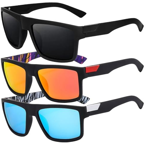GWAWG 3 Pièces Lunettes de Soleil,Lunettes de Soleil Polarisées,Ultra légères Lunettes de Soleil,lunettes de soleil rétro polarisées,lunettes de soleil carrées pour Homme et Femme Conduite Pêche