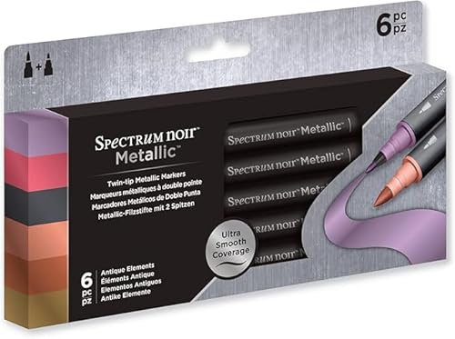 Spectrum Noir Metallic Shimmering Finish with Vibrant Color Dual-Tipped Markers - Ideal for Black and Dark Surfaces - Comes in a Pack of 6 - Rare Minerals